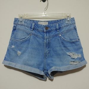 Zara TRF High Rise Vintage Collection Blue Rolled Up Jean Short Size 2, D03-0203